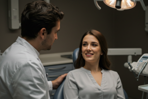 An expert dentist like our at Viva Dental explaining the importance of gum health