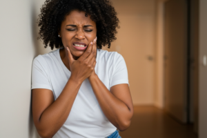 A person in pain who needs treatment for gum problems at Viva Dental